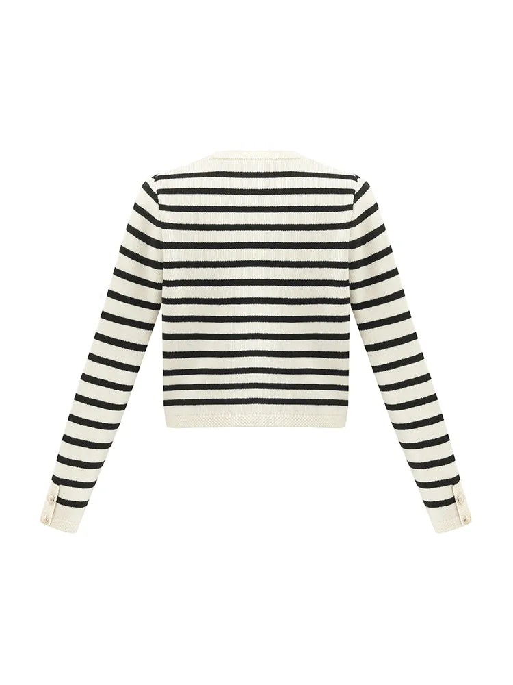V-Neck Striped Double-Breasted Knitted Cardigan
