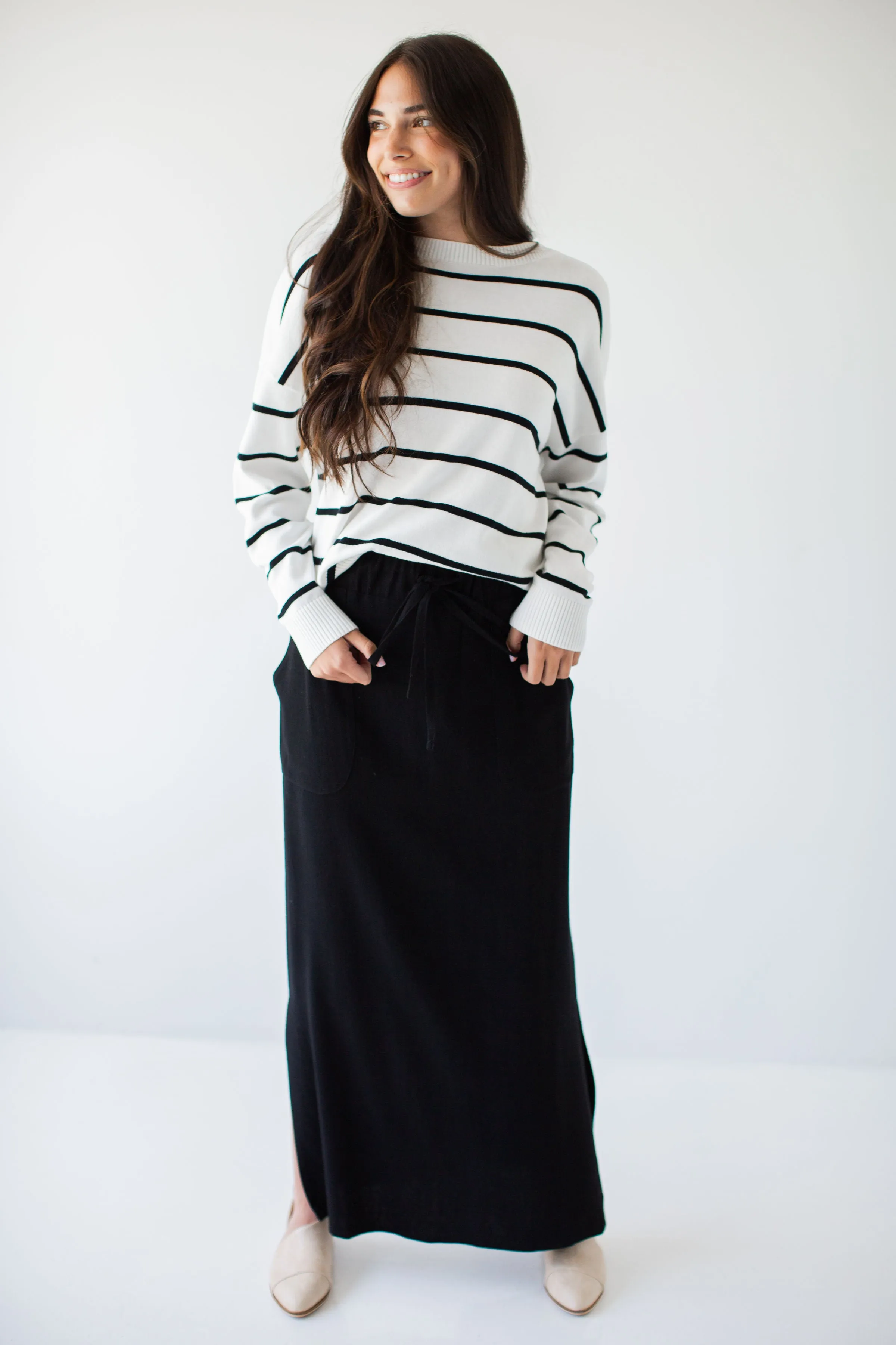 'Winslet' Waist Tie Maxi Skirt in Black