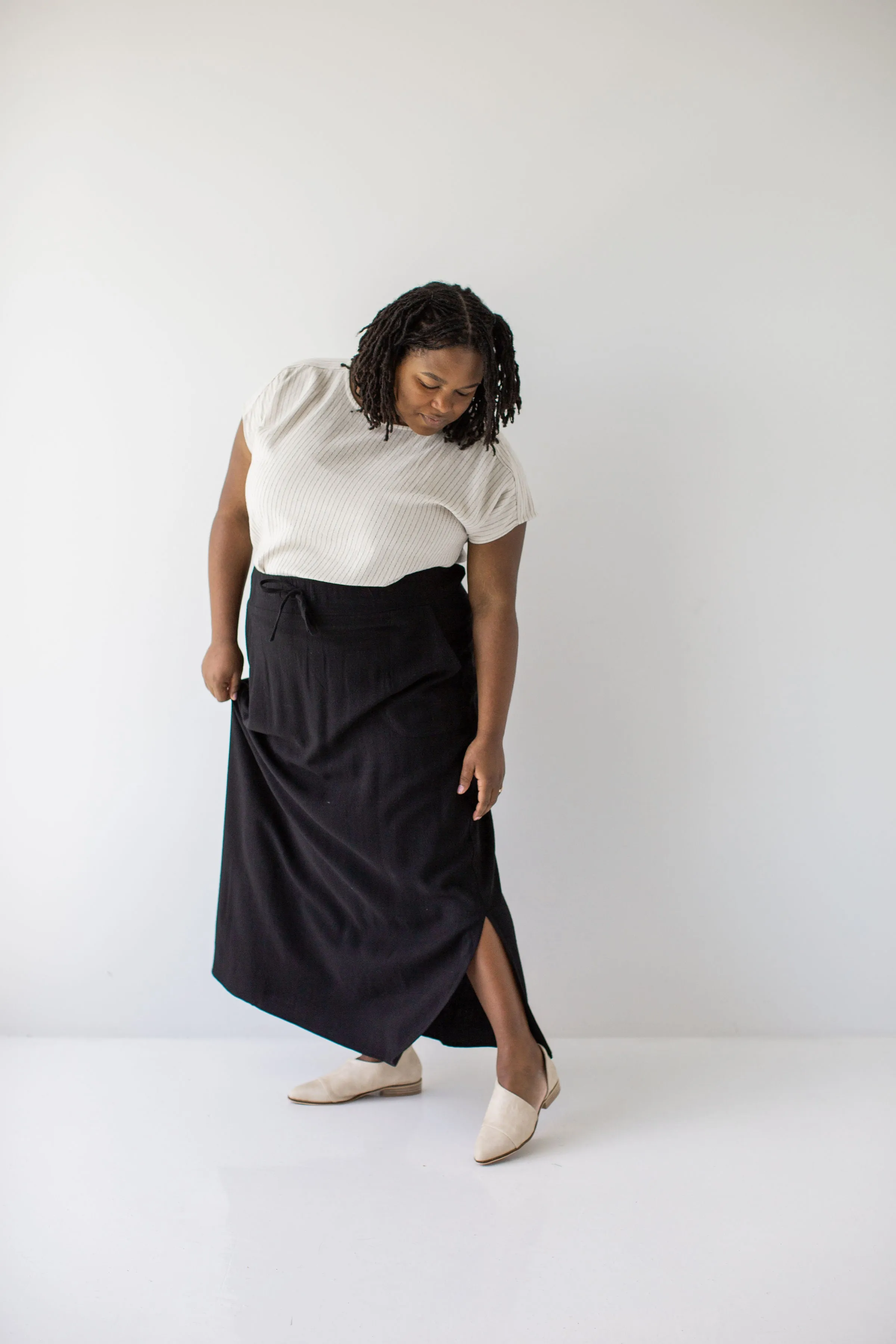 'Winslet' Waist Tie Maxi Skirt in Black