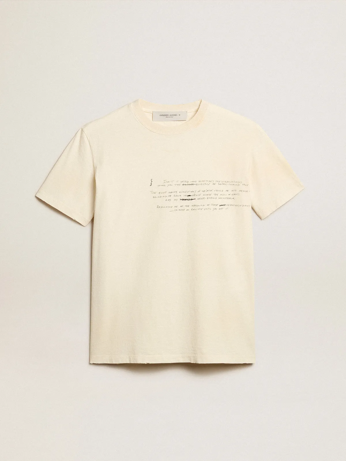 Women’s cotton T-shirt in aged white with embroidered lettering