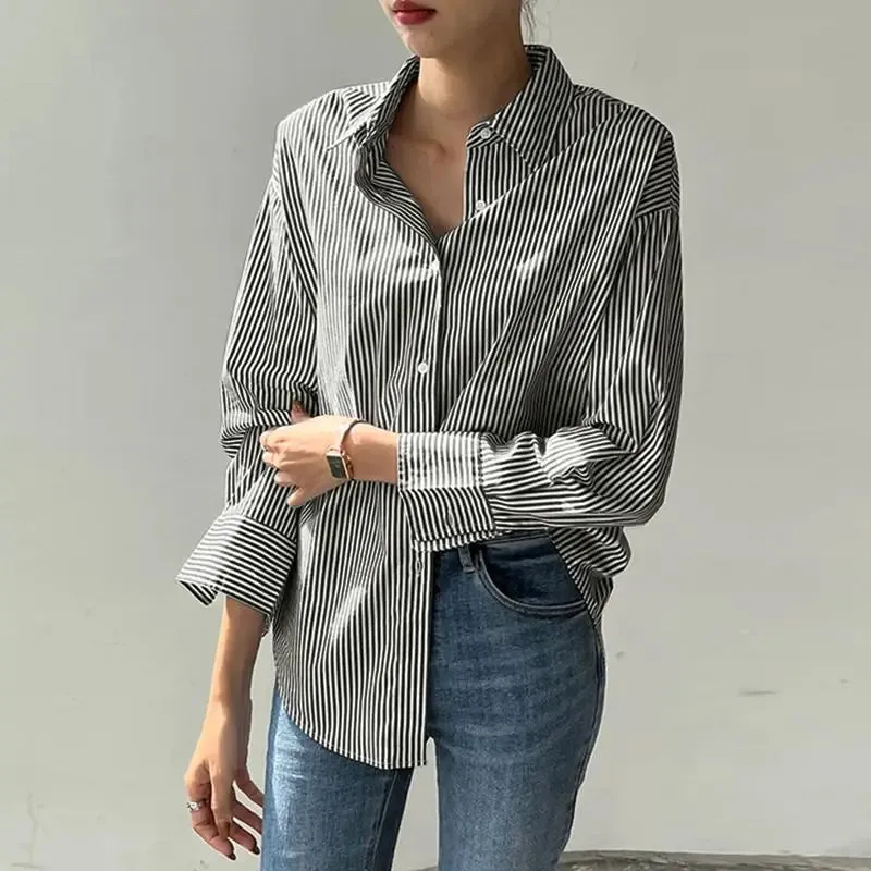 ZANZEA Office Striped Loose Blouse 2023 Turn-down Collar Top Oversized Women Long Sleeve Shirt Vintage Button-up Blusa Femininas