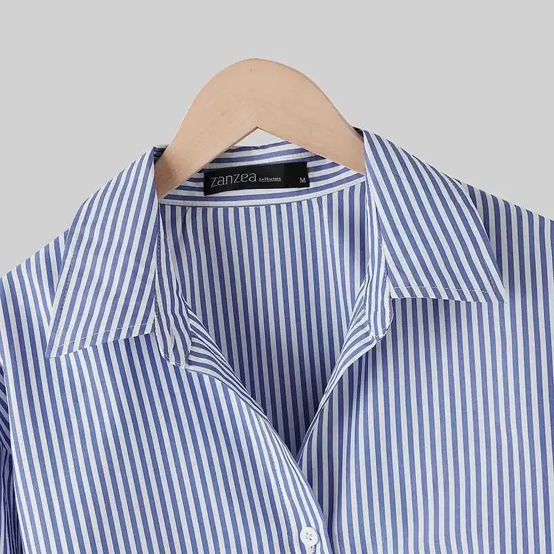 ZANZEA Office Striped Loose Blouse 2023 Turn-down Collar Top Oversized Women Long Sleeve Shirt Vintage Button-up Blusa Femininas