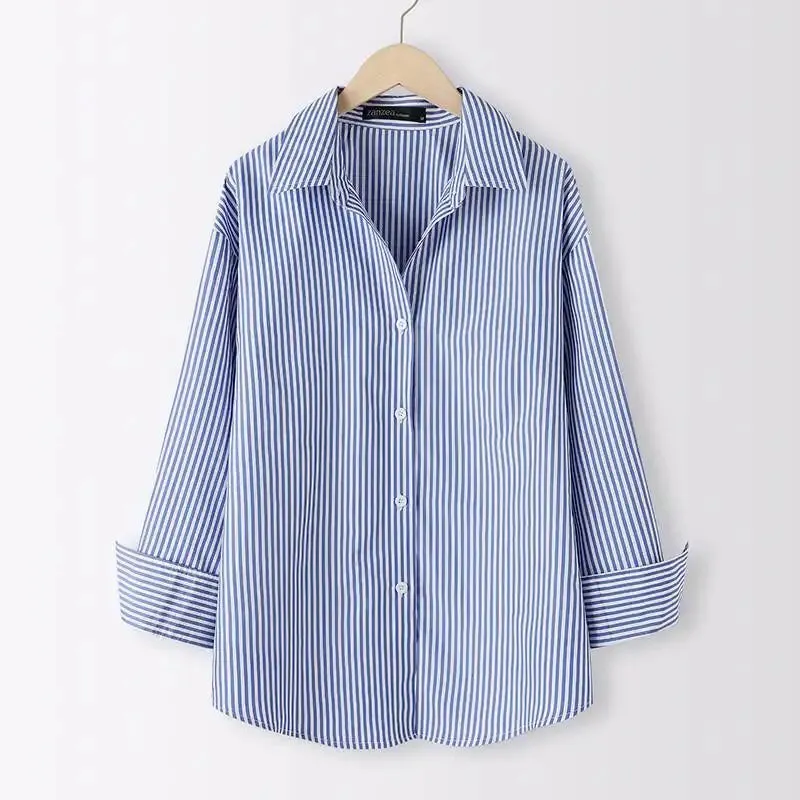 ZANZEA Office Striped Loose Blouse 2023 Turn-down Collar Top Oversized Women Long Sleeve Shirt Vintage Button-up Blusa Femininas