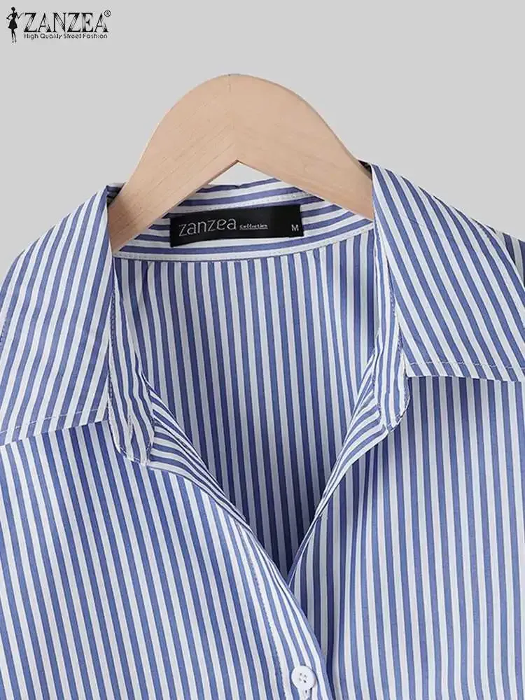 ZANZEA Office Striped Loose Blouse 2023 Turn-down Collar Top Oversized Women Long Sleeve Shirt Vintage Button-up Blusa Femininas