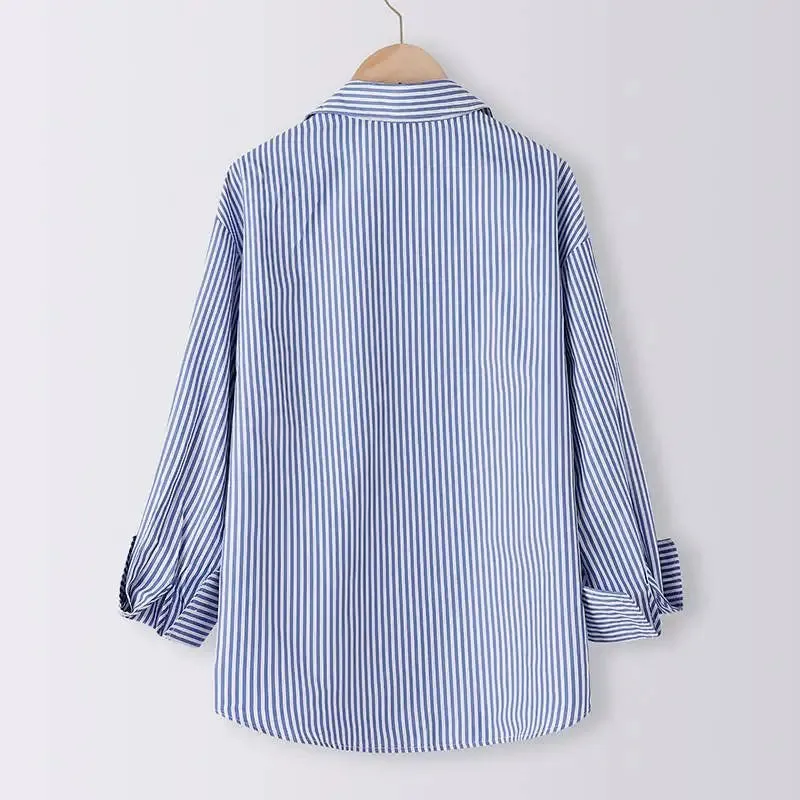 ZANZEA Office Striped Loose Blouse 2023 Turn-down Collar Top Oversized Women Long Sleeve Shirt Vintage Button-up Blusa Femininas
