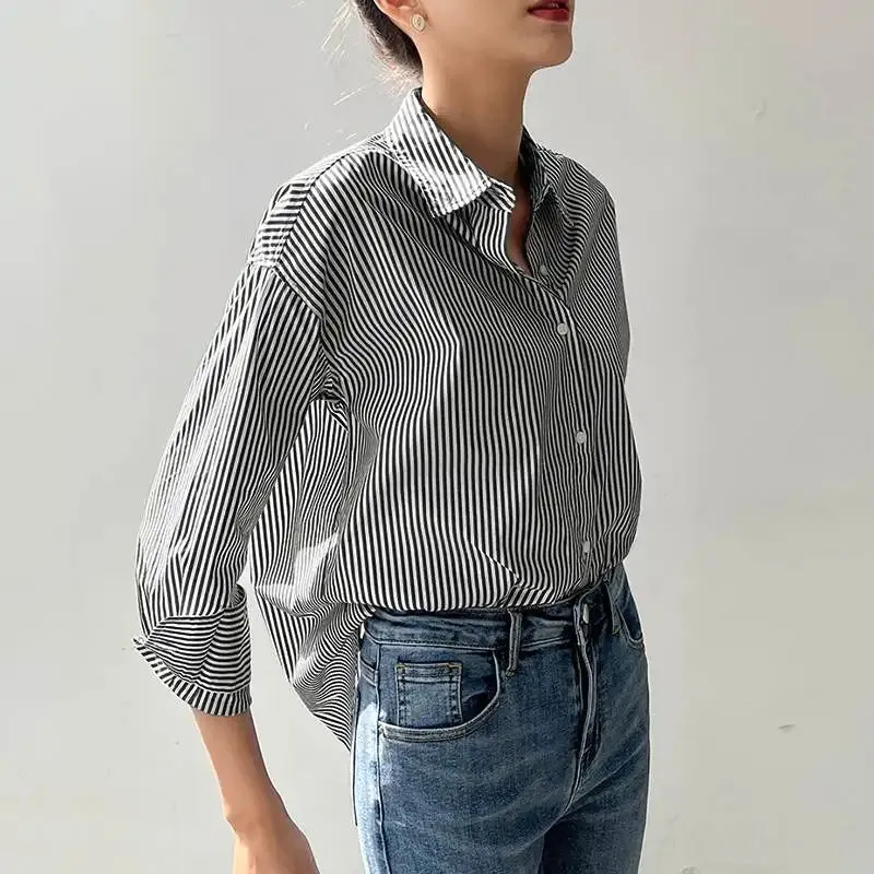 ZANZEA Office Striped Loose Blouse 2023 Turn-down Collar Top Oversized Women Long Sleeve Shirt Vintage Button-up Blusa Femininas