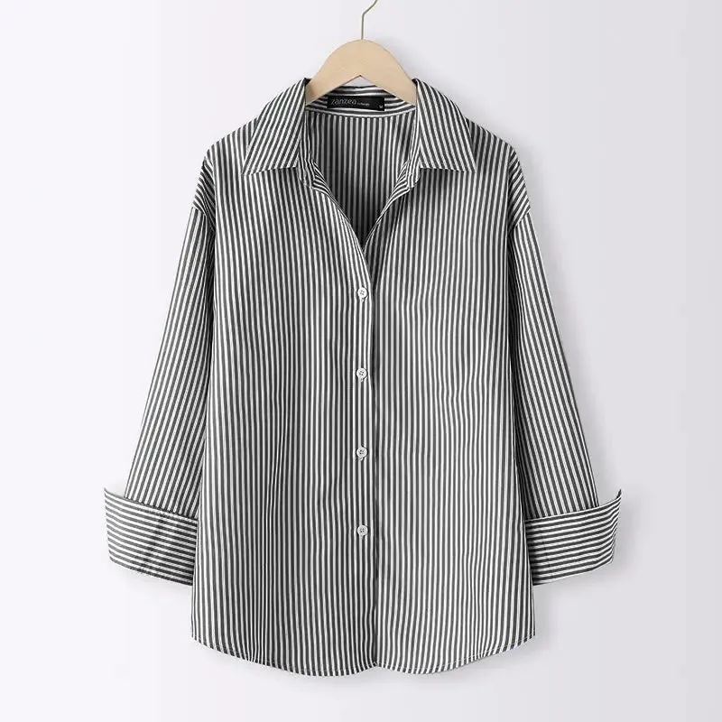 ZANZEA Office Striped Loose Blouse 2023 Turn-down Collar Top Oversized Women Long Sleeve Shirt Vintage Button-up Blusa Femininas