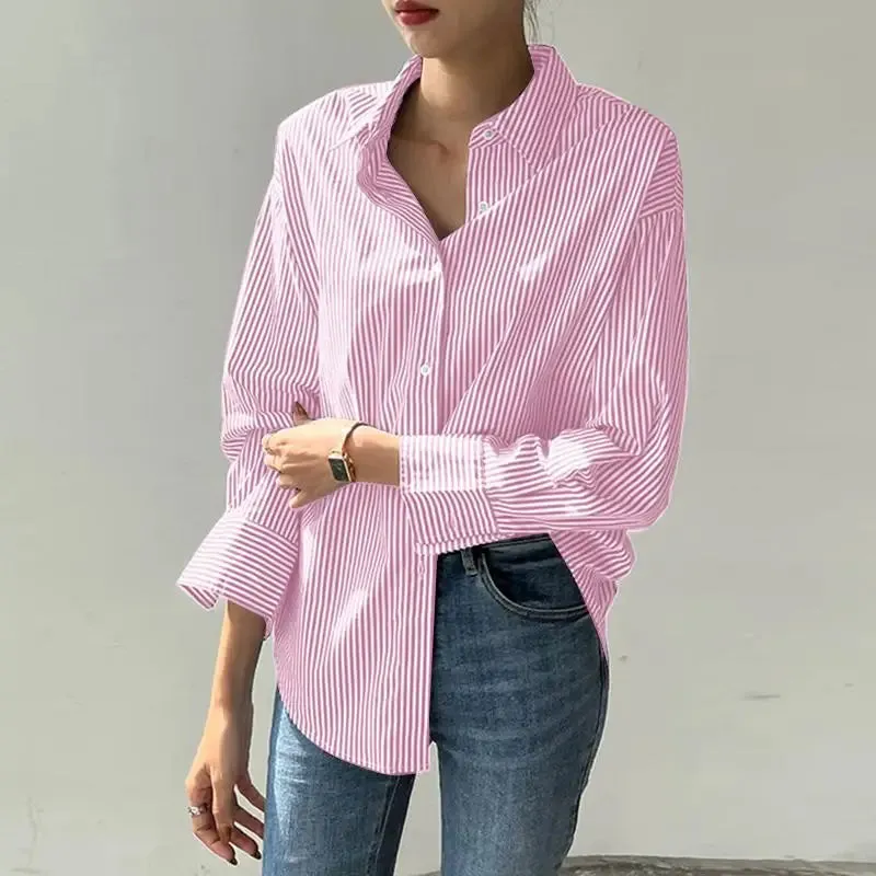 ZANZEA Office Striped Loose Blouse 2023 Turn-down Collar Top Oversized Women Long Sleeve Shirt Vintage Button-up Blusa Femininas