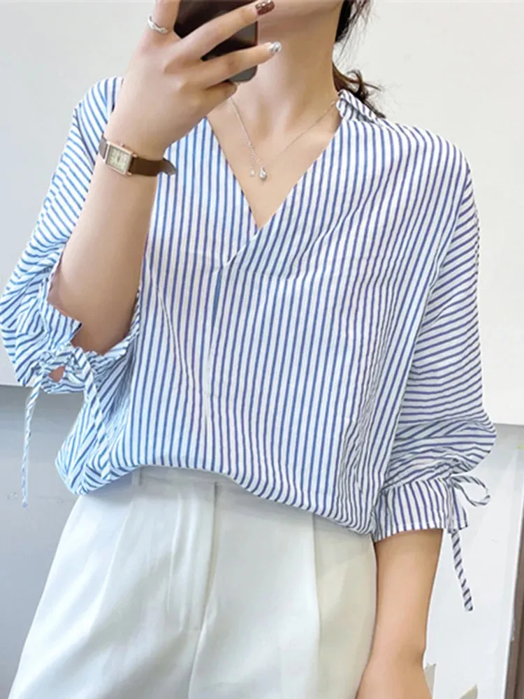 ZANZEA Office Striped Loose Blouse 2023 Turn-down Collar Top Oversized Women Long Sleeve Shirt Vintage Button-up Blusa Femininas