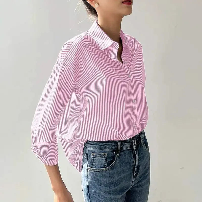 ZANZEA Office Striped Loose Blouse 2023 Turn-down Collar Top Oversized Women Long Sleeve Shirt Vintage Button-up Blusa Femininas